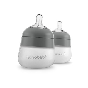 image:imageNanobb Flexy Silicone Baby Bottle AntiColic Natural Feel NonCollapsing Nipple NonTip Stable Base Easy to Clean 2Pack Teal 9ozGrey