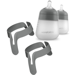 image:imageNanobebe Flexy Silicone Baby Bottle 2Pack Grey 9oz Bundled with Flexy Bottle Handles 2 Pack in Grey