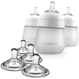 image:imageNanobebe Silicone Baby Bottles 9oz 3pk White Bundled with Silicone Baby Bottles Nipples 4pk Medium Flow