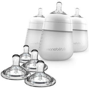 image:imageNanobebe Silicone Baby Bottles 9oz 3pk White Bundled with Silicone Baby Bottles Nipples 4pk Slow Flow