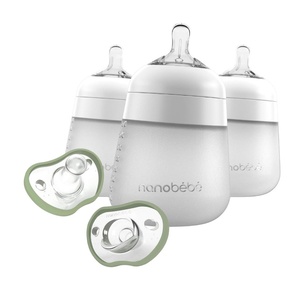 image:imageNanobebe Flexy Silicone Baby Bottle 3Pack 9oz in White with Baby Pacifiers 03 Month 2Pack in Sage