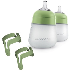 image:imageNanobebe Silicone Baby Bottles 9oz 3pk Sage Bundled with Bottle Handles 2Pack in Sage